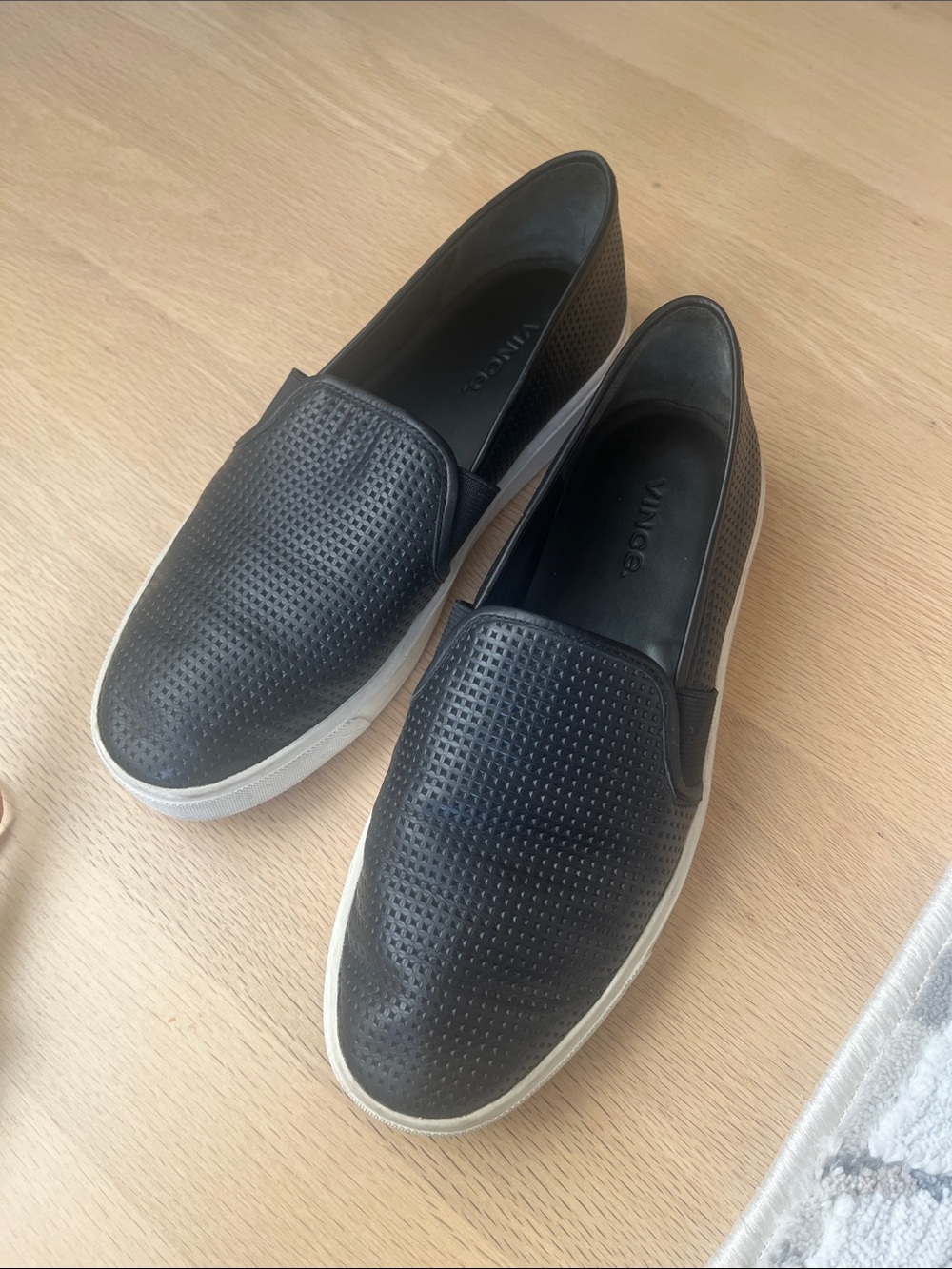 Vince Black Perforated Slip-On Sneakers with White Sole